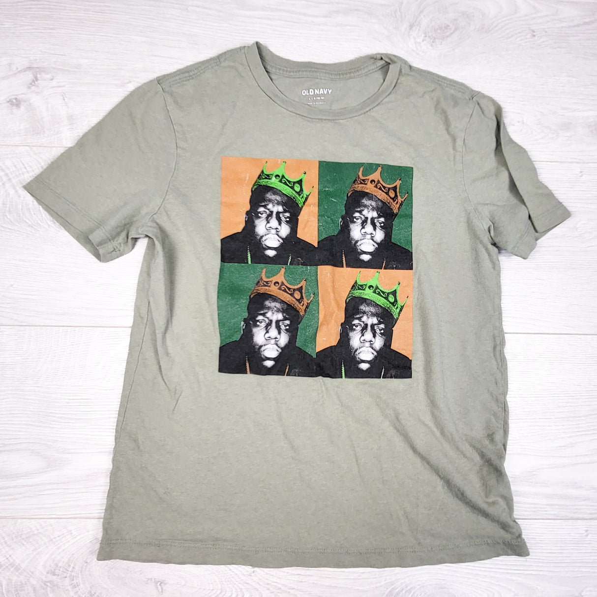 Old Navy green t-shirt with Biggie. Size 10/12