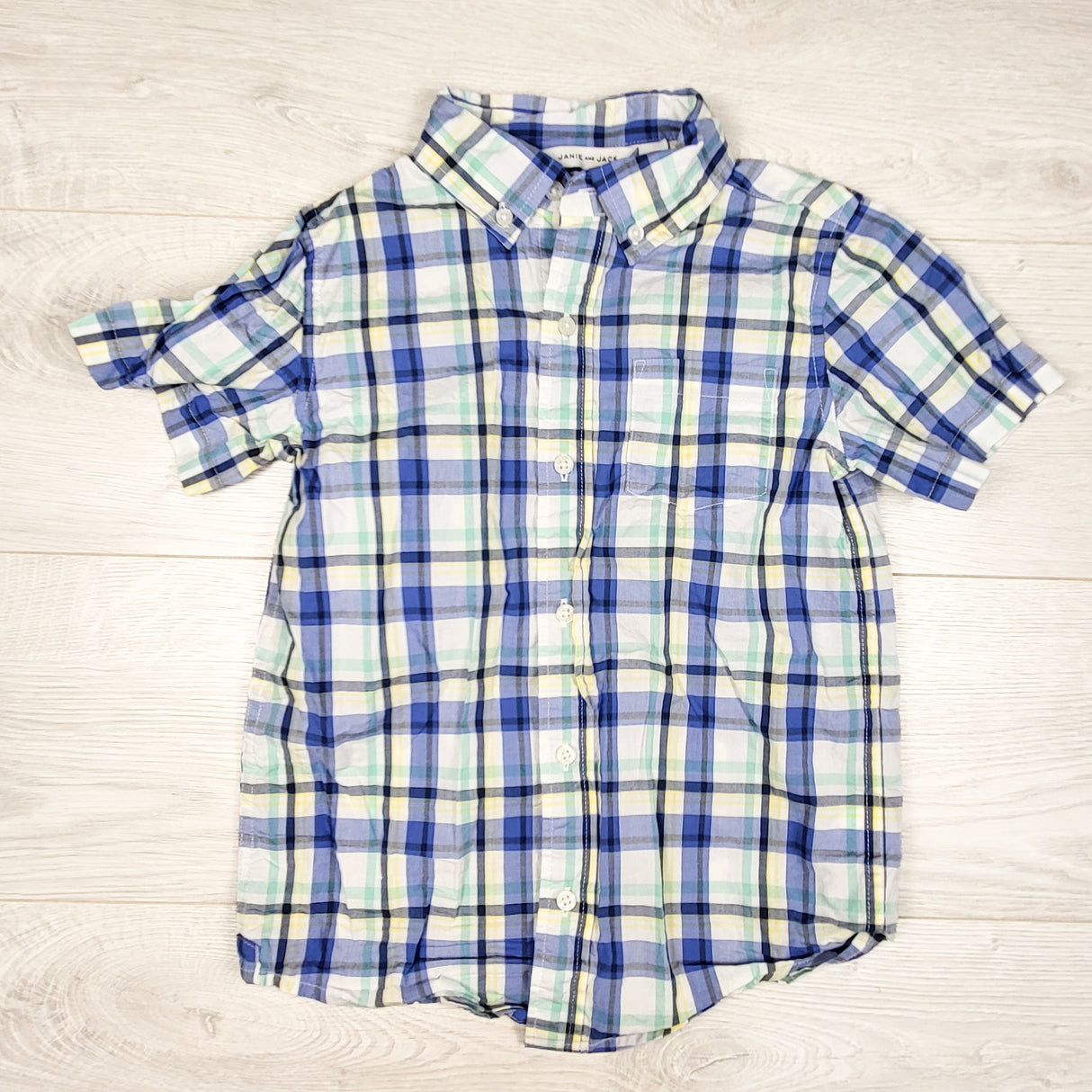 Janie and Jack blue plaid button down shirt. Size 7
