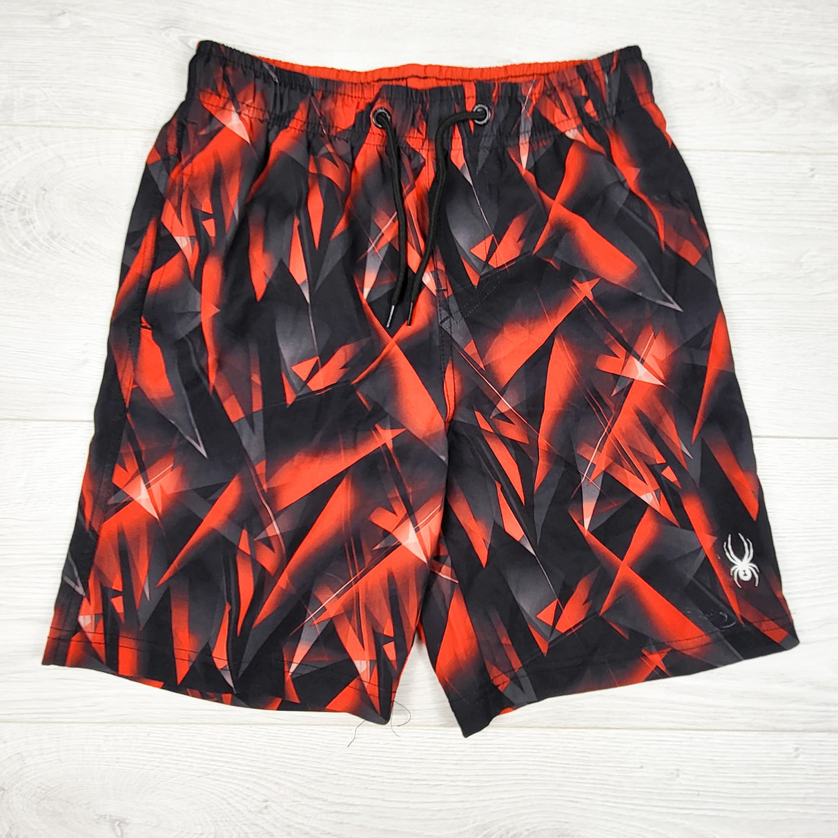 Spyder black and red patterned drawstring active shorts. Size 10/12