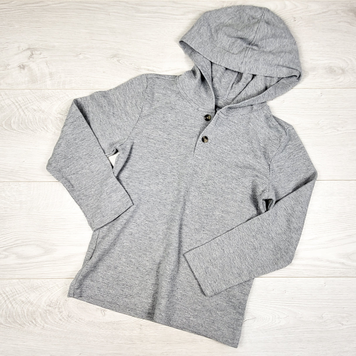 Pekkle grey hooded waffle knit top. Size 7