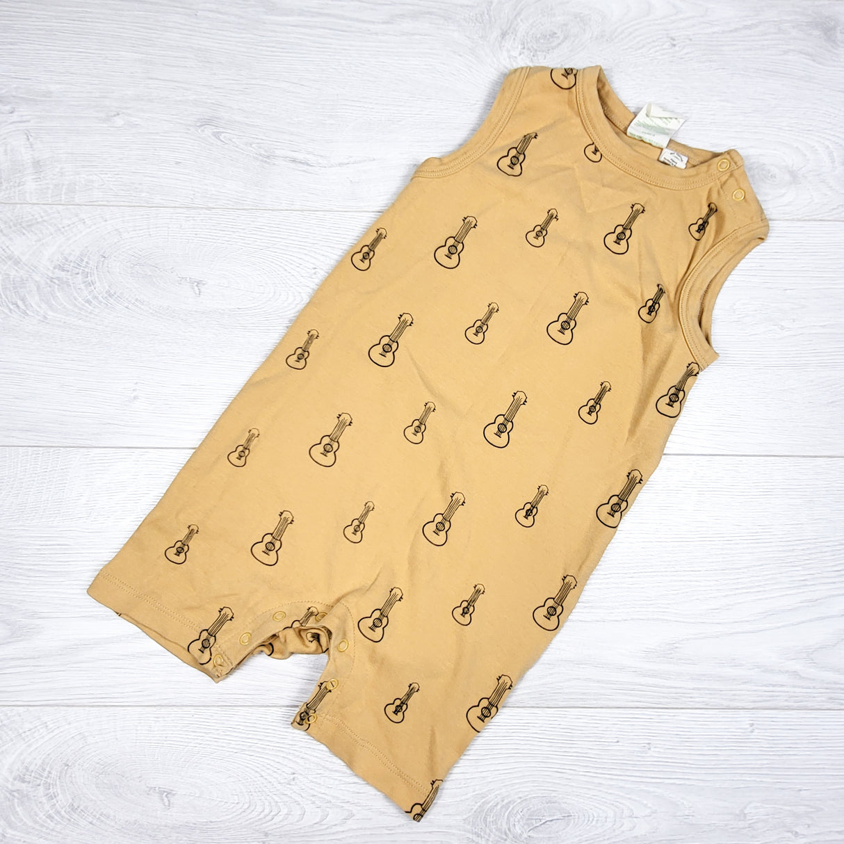 Parade Organics yellow guitar print romper. Size 3T
