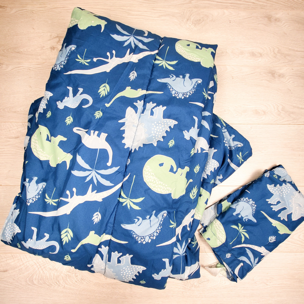 Blue dinosaur print twin sized comforter and pillowcase (sorry,no shipping)
