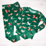 Carters green velour 2pc Christmas PJs. Size 6 - AS IS