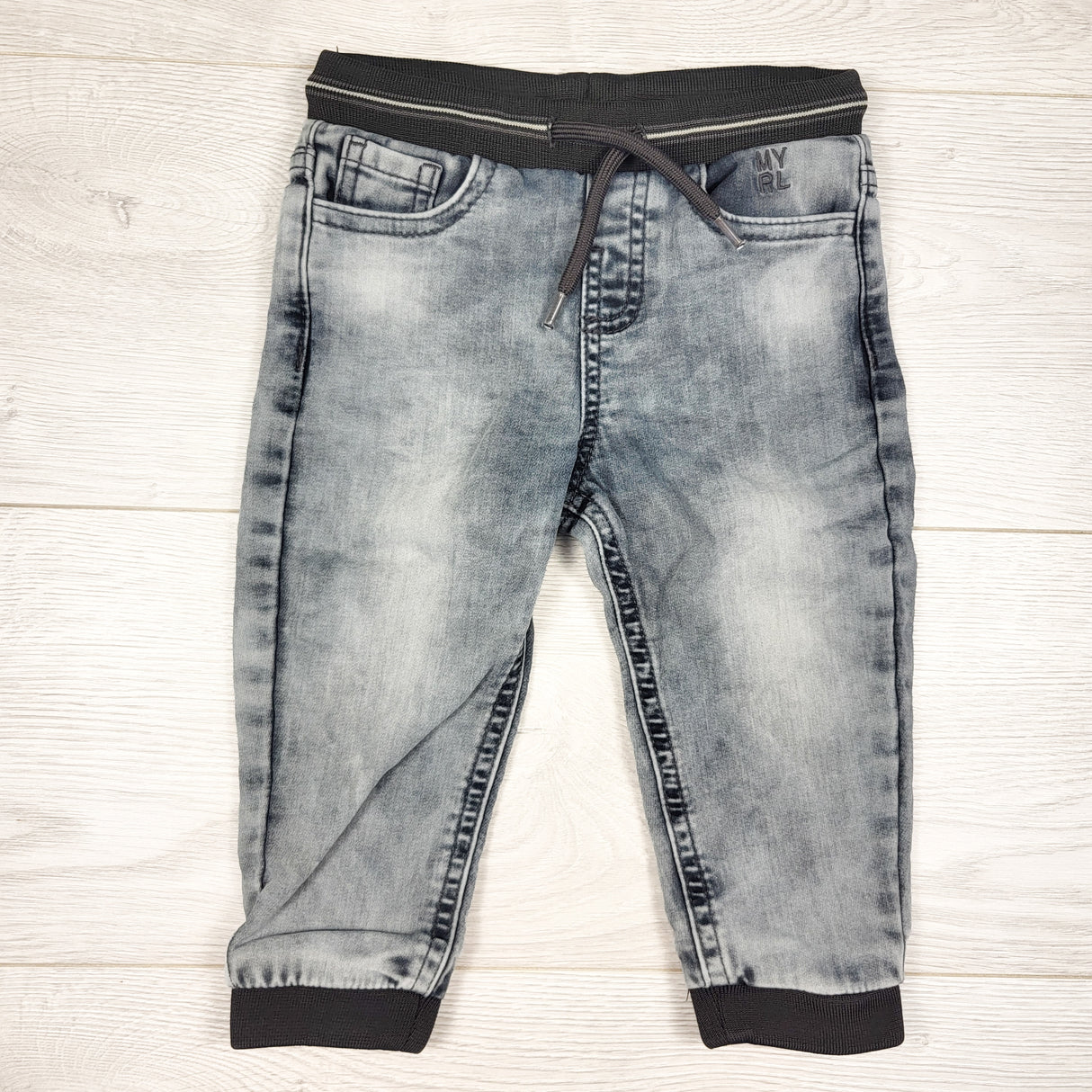 Mayoral distressed soft knit denim joggers. Size 12 months