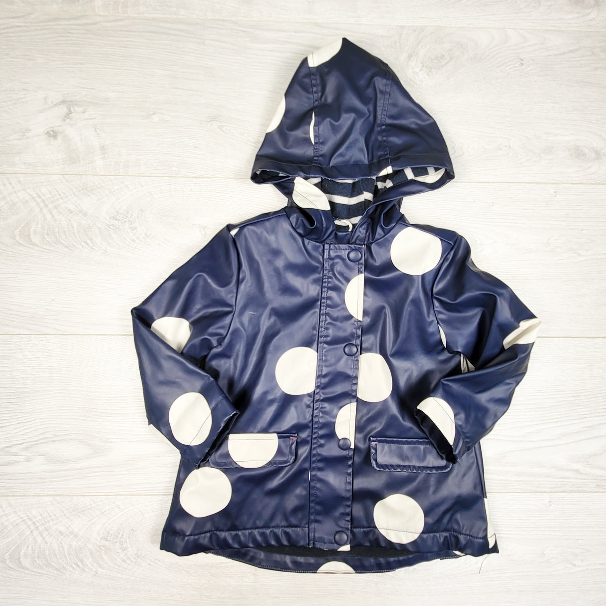 Joe navy polka dot rain jacket. Size 18-24 months