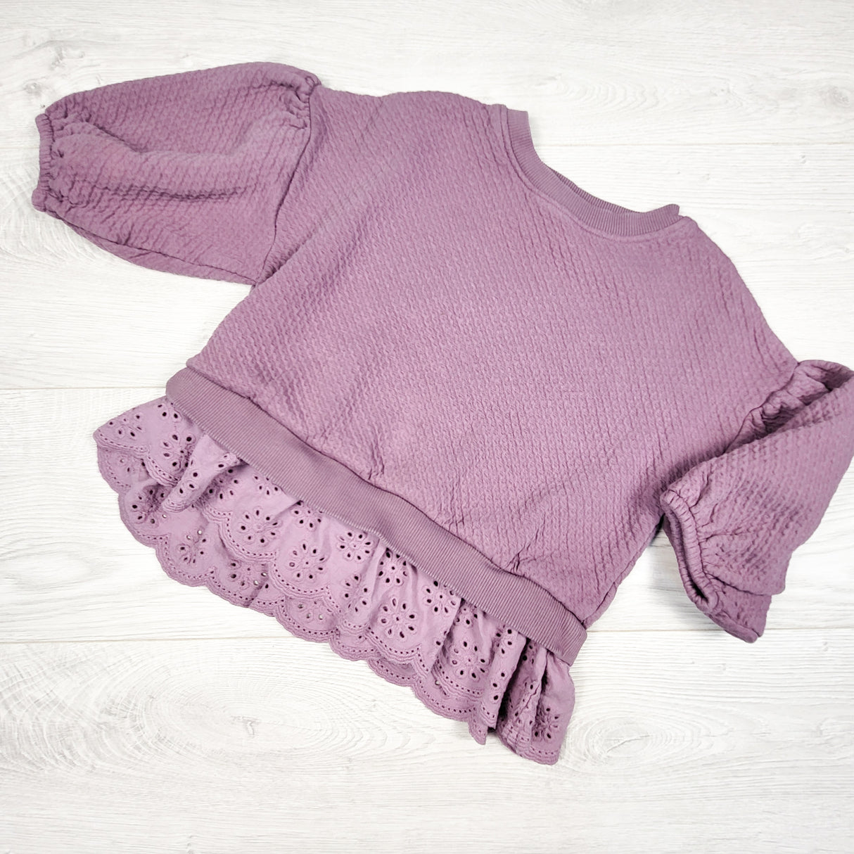 Next Purple Textured Ruffle Eyelet Hem Sweatshirt. Size 2/3T
