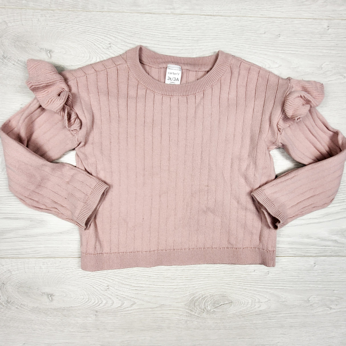 Carters pink ribbed sweater with ruffles. Size 3T
