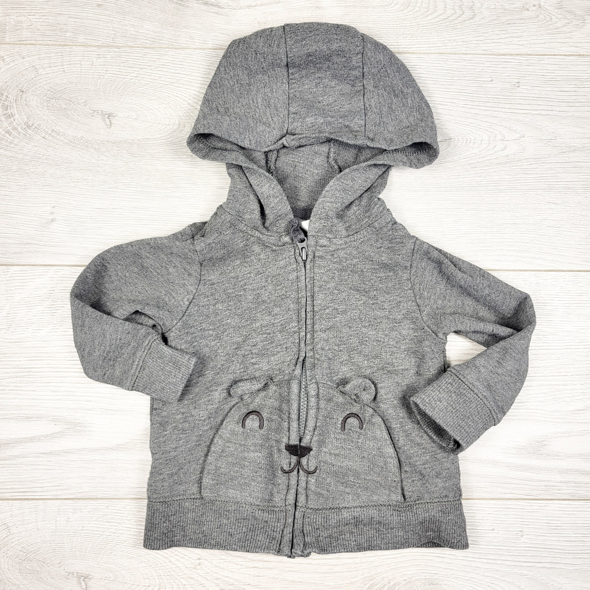 Carters grey zip up hoodie with bear. Size 9 months