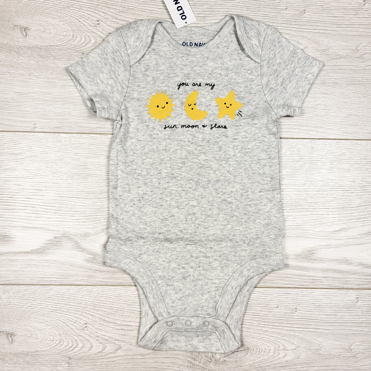 NEW - Old Navy grey "You Are My Sun, Moon and Stars" bodysuit. Size 6-12 months