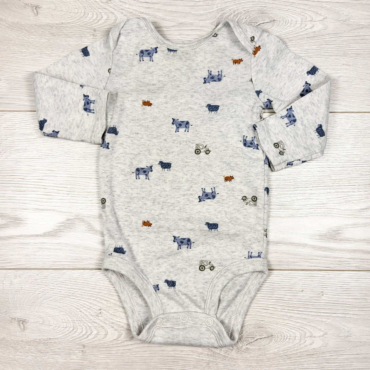 Child of Mine grey bodysuit with farm animals. Size 3-6 months