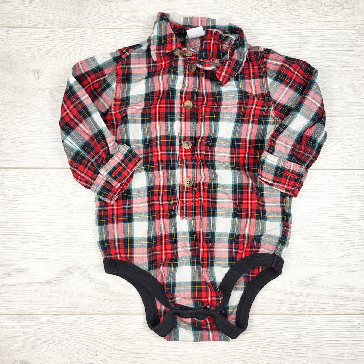 Old Navy red plaid button down bodysuit. Size 6-12 months