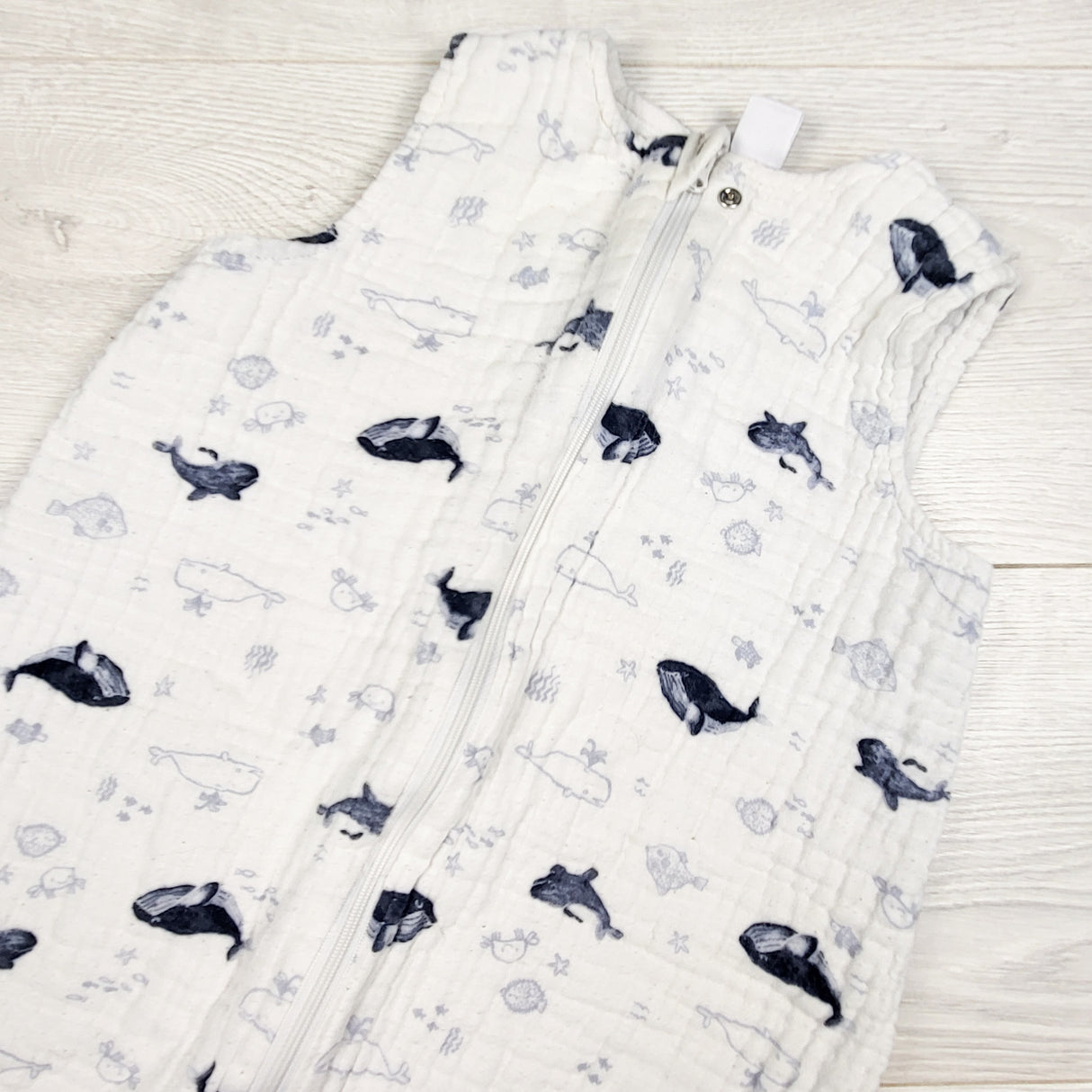 Nordstrom muslin cotton whale print sleep bag. Size 0-12 months