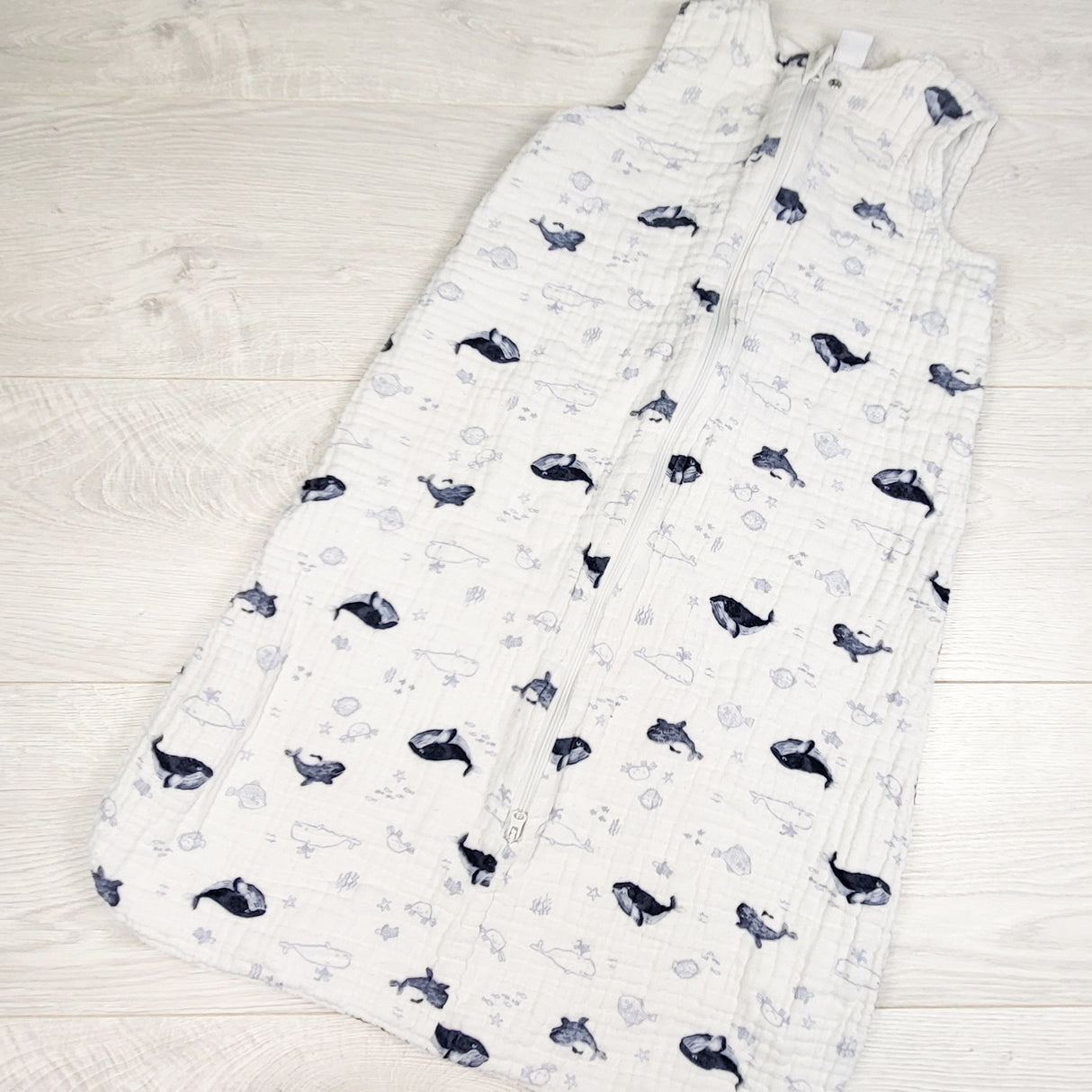 Nordstrom muslin cotton whale print sleep bag. Size 0-12 months