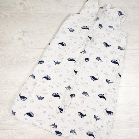 Nordstrom muslin cotton whale print sleep bag. Size 0-12 months