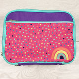 Wonder Co. by Crocodile Creek pink polka insulated lunch bag with rainbow