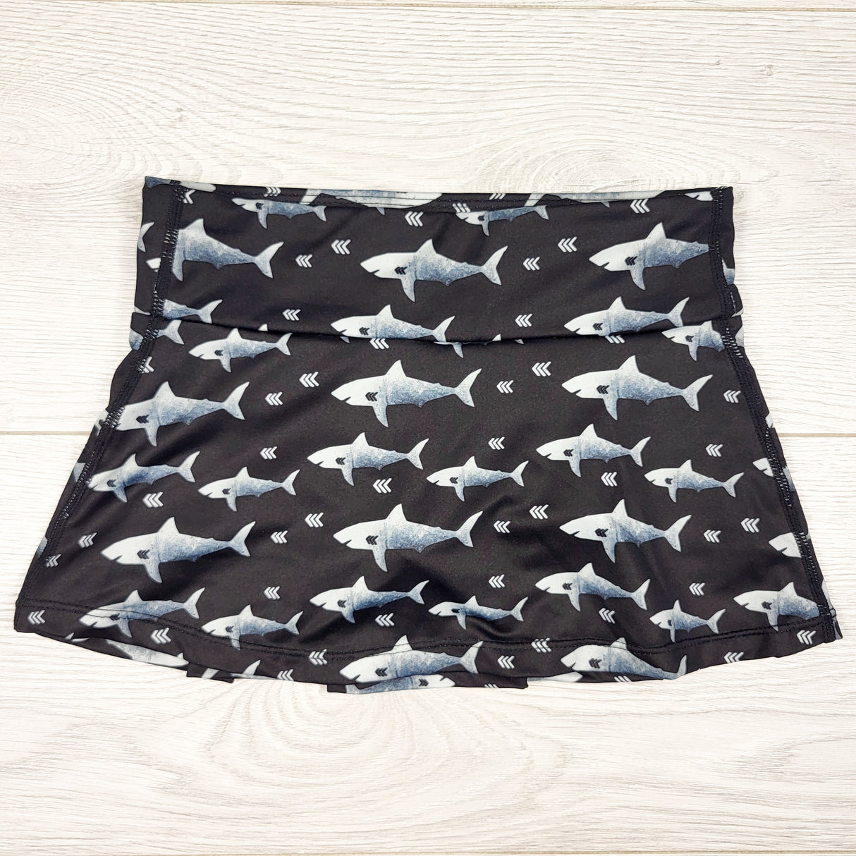 Stonz black shark patterned UPF 50+ swim skort. Size 3T