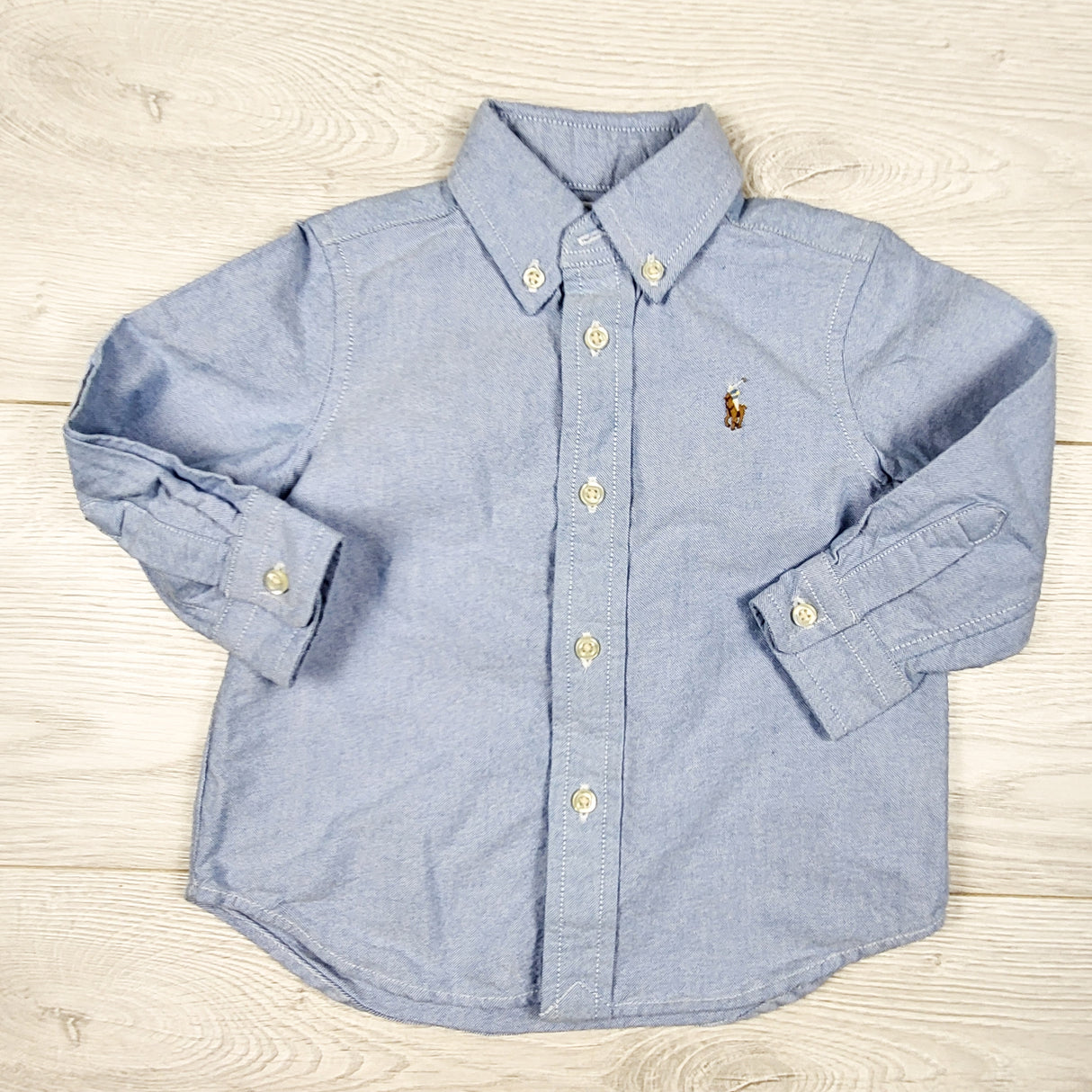 Ralph Lauren blue button down Oxford shirt. Size 12 months - retails for $65 new