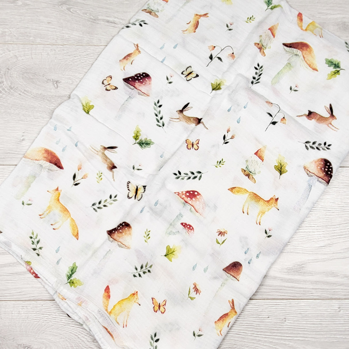 Loulou Lollipop "Woodland Gnome" muslin swaddle blanket.