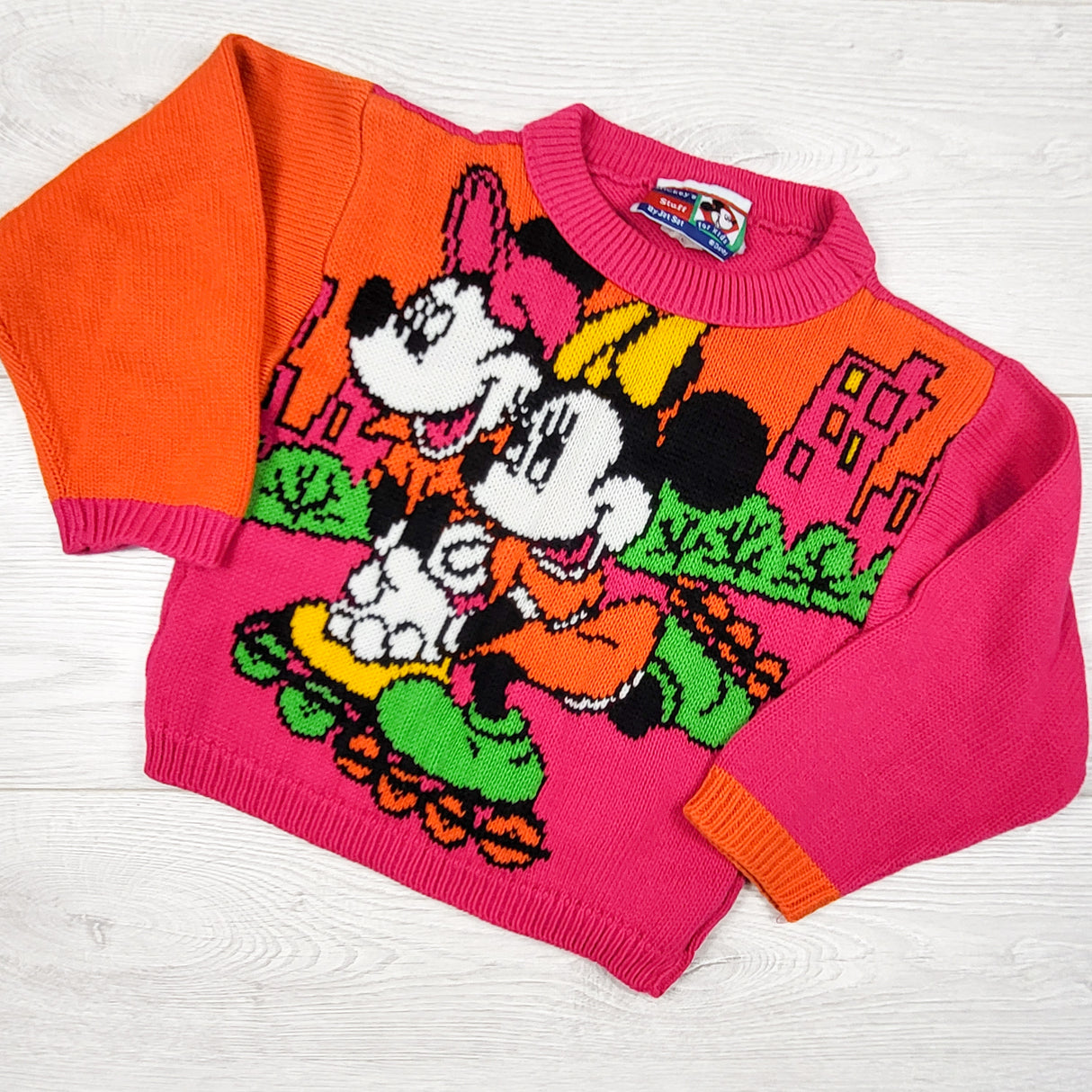 Vintage Mickey's Stuff by Jet Set neon Minnie Mouse sweater. Tagged as 4/5T