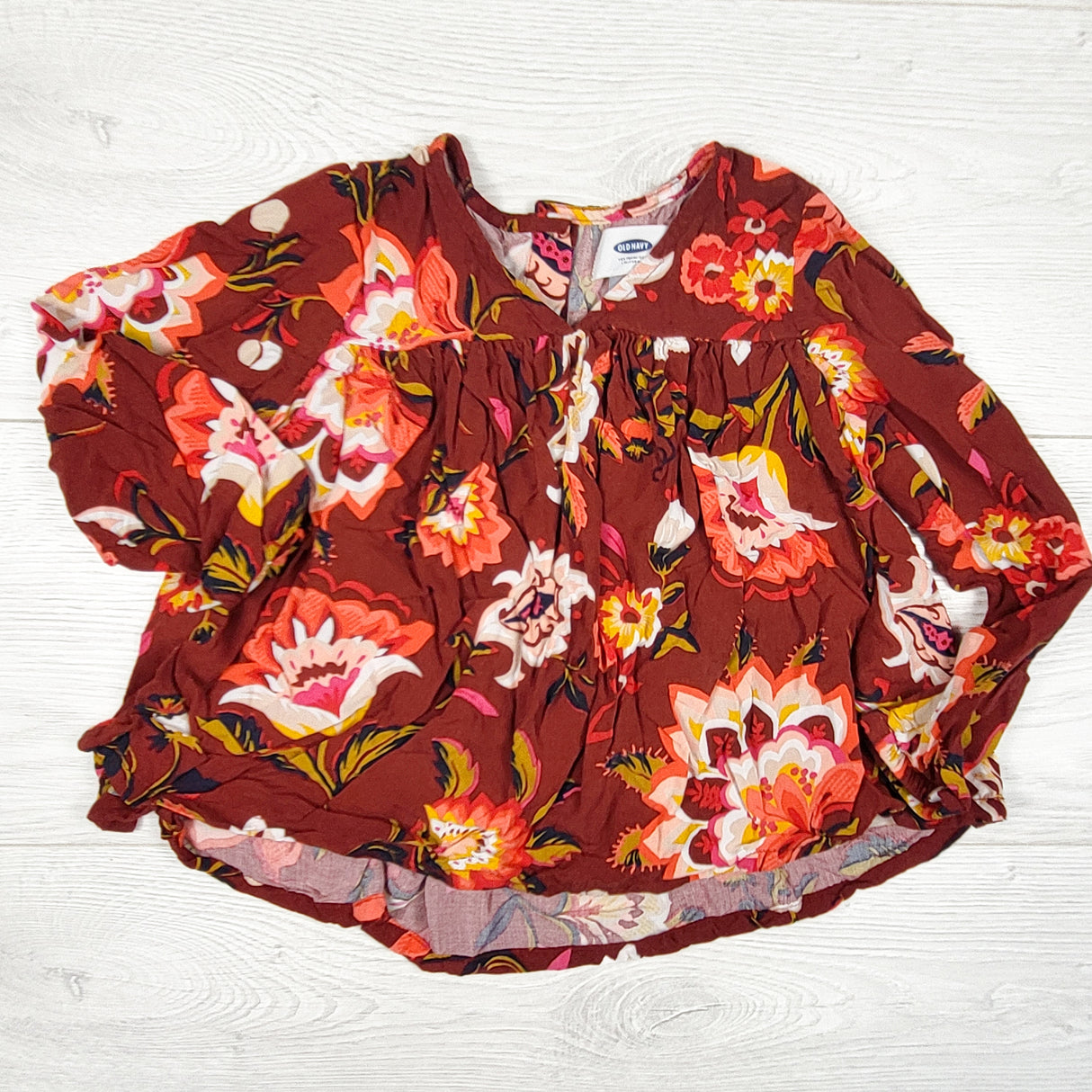 Old Navy burgundy floral print rayon swing top. Size 4T