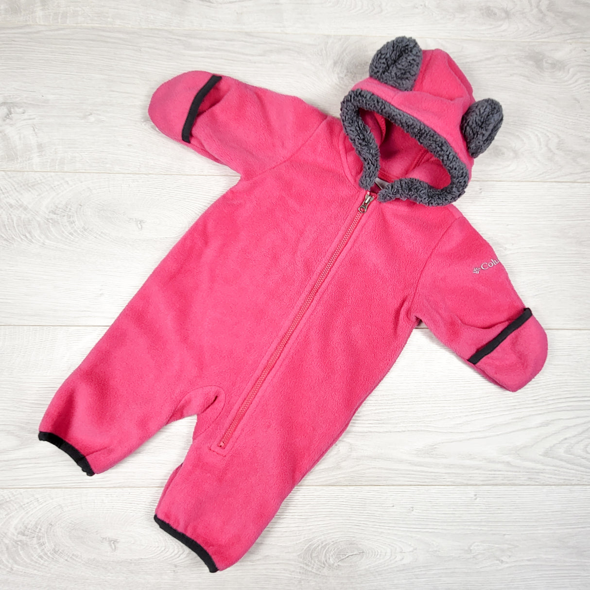 Columbia pink fleece bunting suit. Size 0-3 months