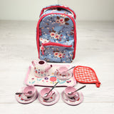 Tin tea set with small floral backpack