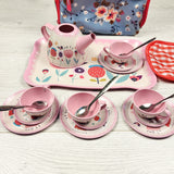 Tin tea set with small floral backpack