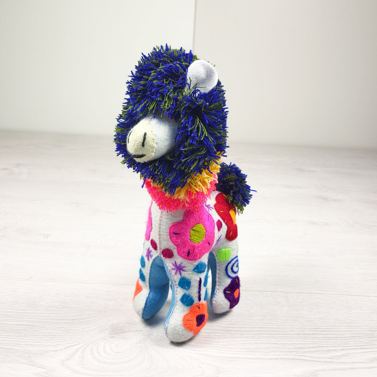Handmade felted embroided llama toy