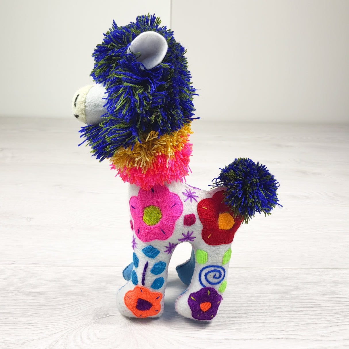 Handmade felted embroided llama toy