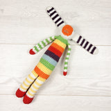 Pebble handmade fair trade rainbow bunny stick rattle