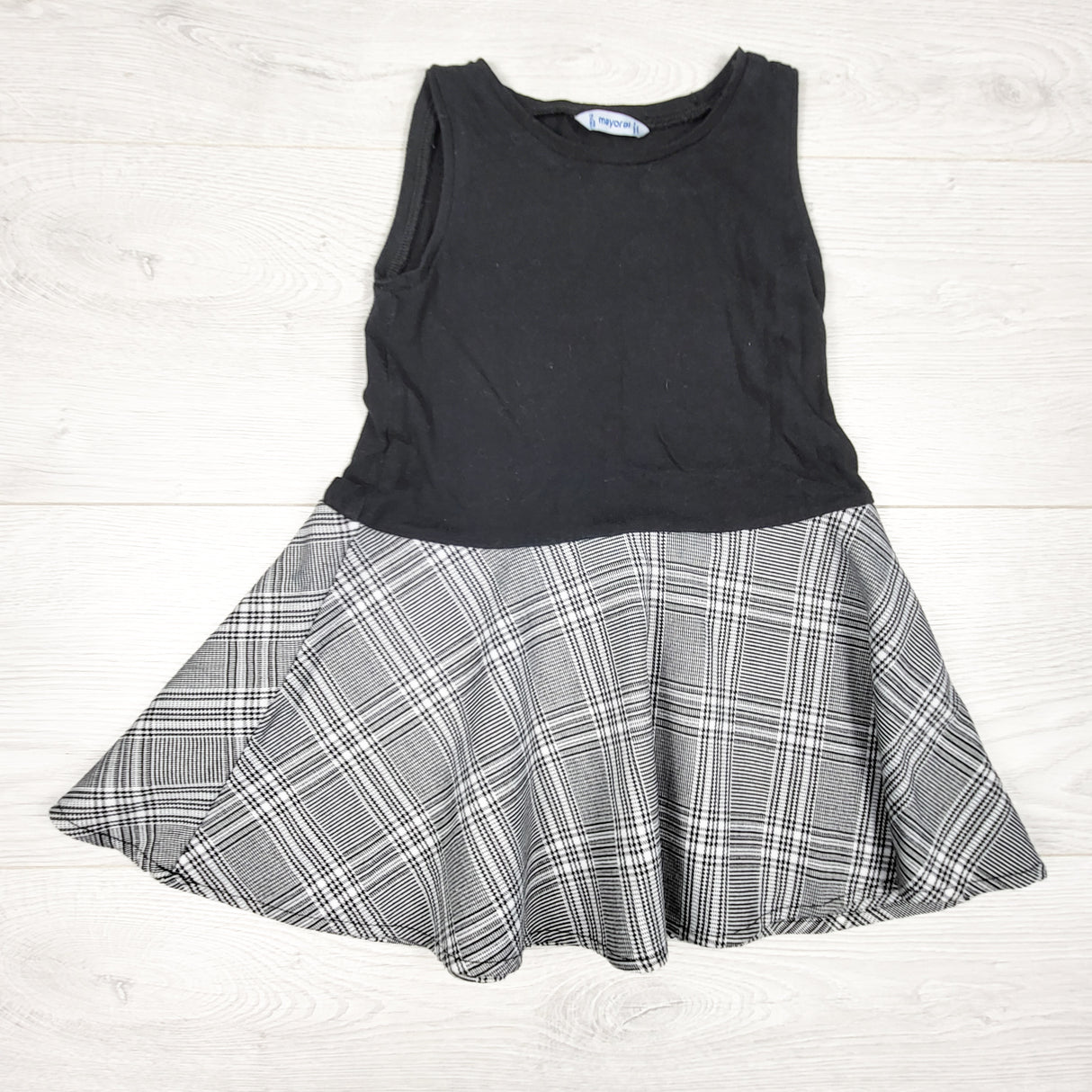 Mayoral black and grey dress with plaid skirting. Size 2T