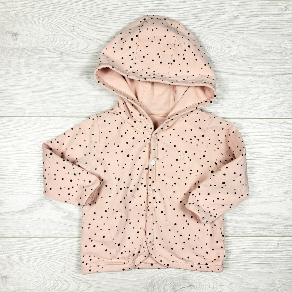 Noppies pink dotted reversible snap button cardigan. Approx 4-6 months