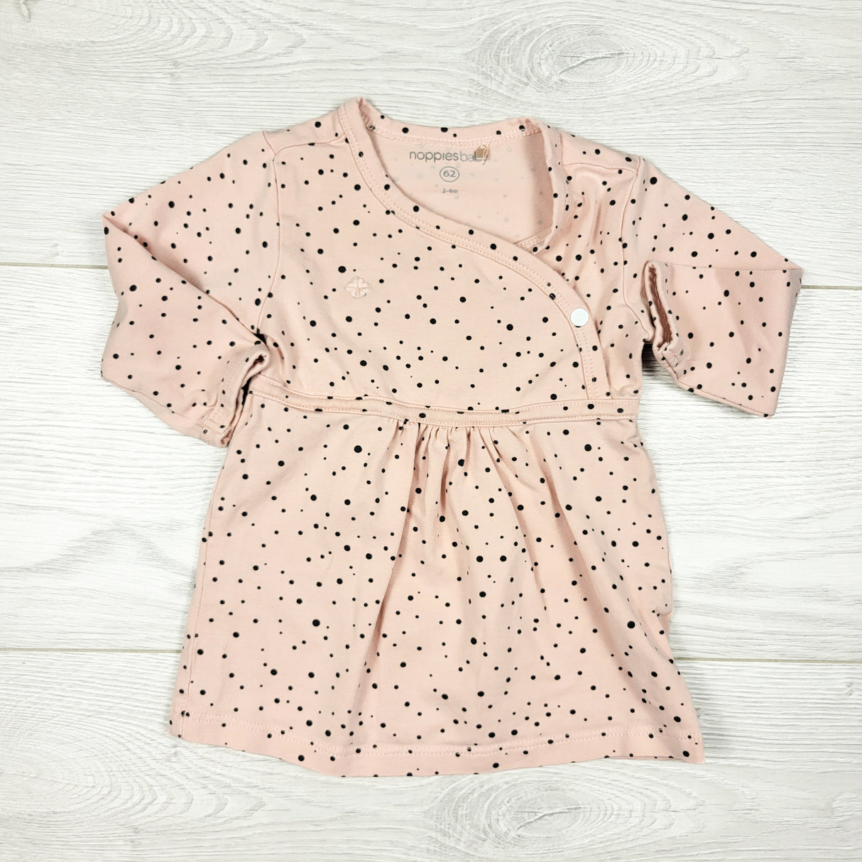 Noppies pink dotted wrap style dress. Size 2-4 months