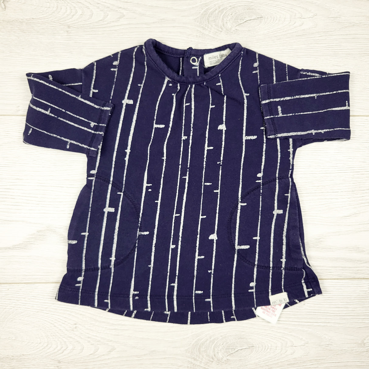 Miles Baby navy striped sweatshirt dress. Size 3 months