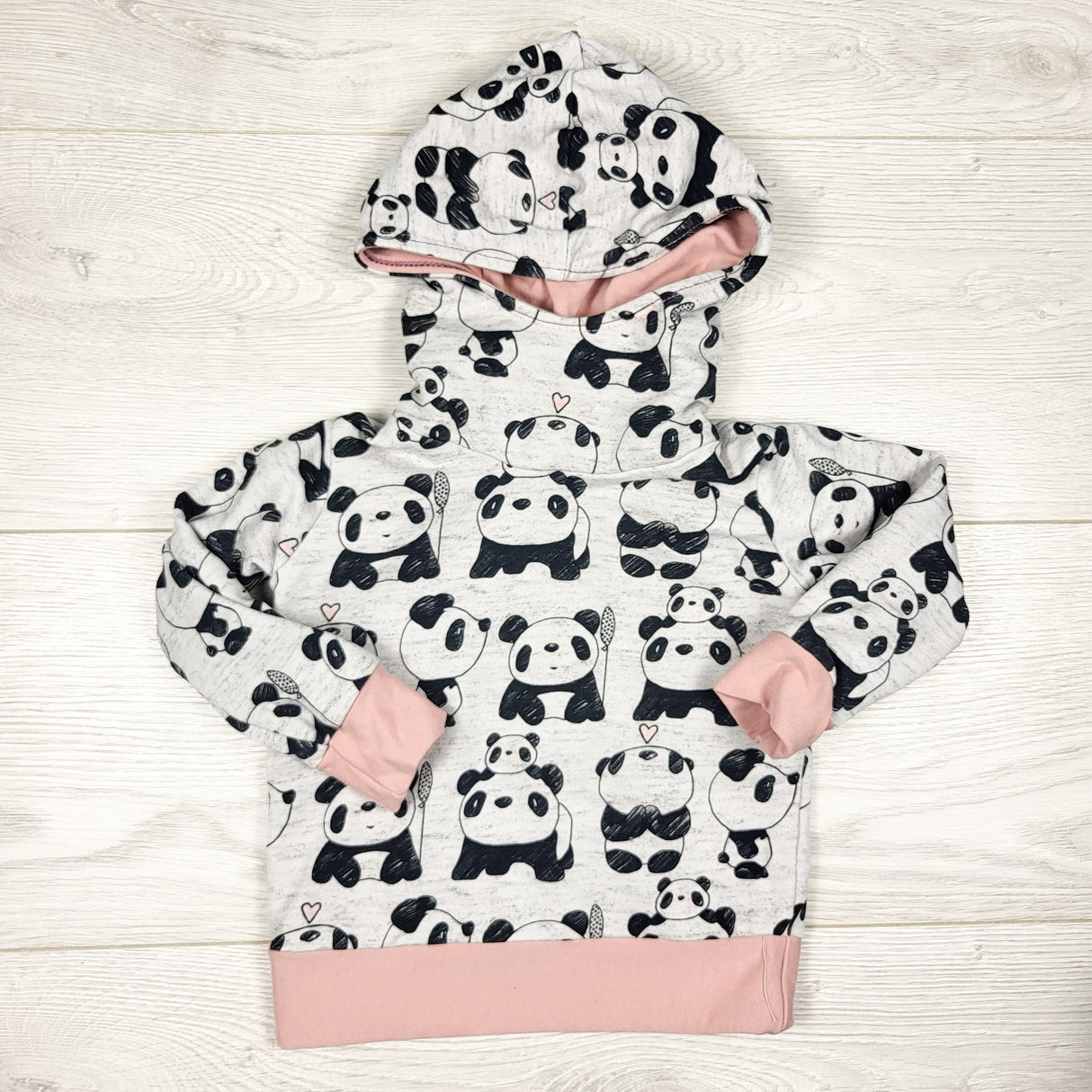 Handmade hoodie with pandas. Approx 6 months
