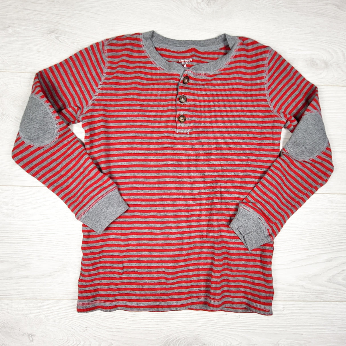 Carters grey and red striped waffle knit top. Size 6