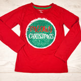 George red "Meowy Christmas" flip sequin shirt. Size 6