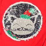 George red "Meowy Christmas" flip sequin shirt. Size 6
