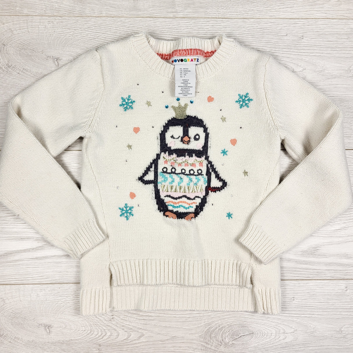 Novogratz white penguin sweater. Size 5/6 - AS IS