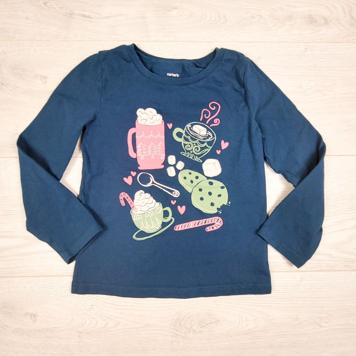 Carters teal long sleeve top with hot chocolate. Size 5T