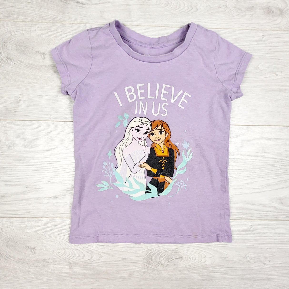 Disney Frozen purple "I Believe in Us" t-shirt. Size small (4/5Tish)