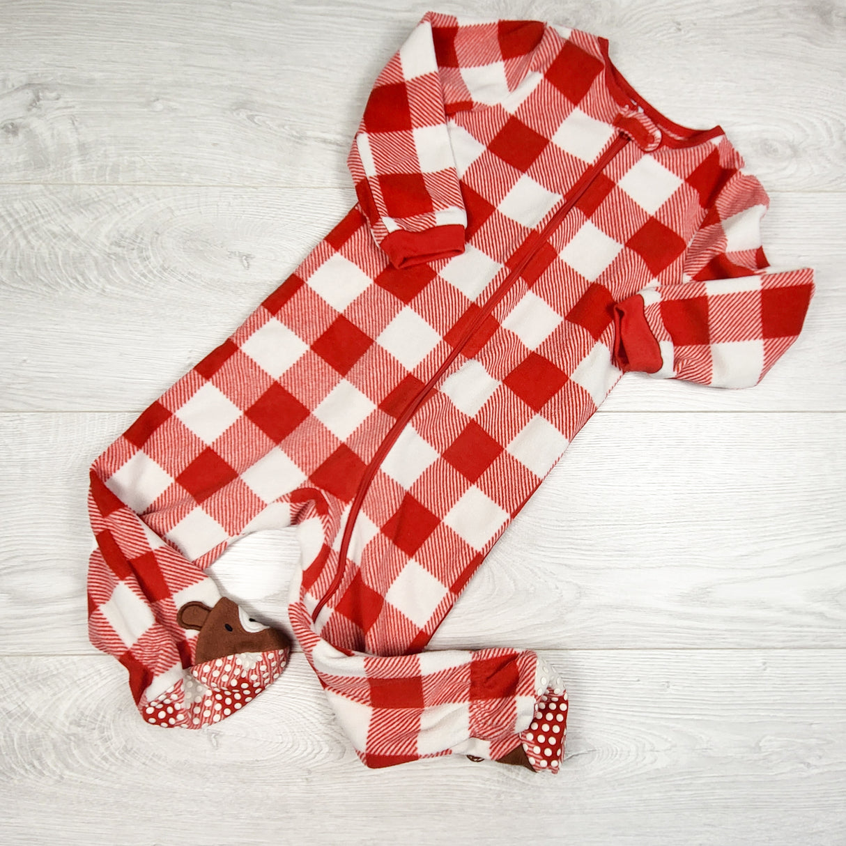 Joe red checked zippered fleece sleeper. Size 18-24 months