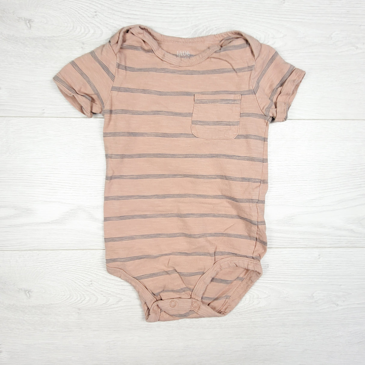Little Planet pinky-beige striped bodysuit. Size 24 months