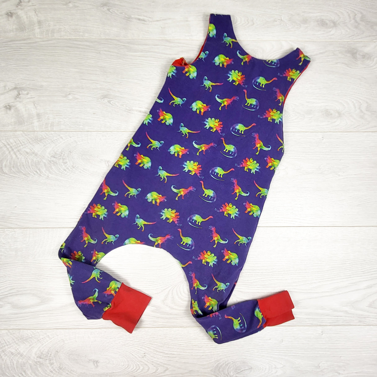 Rainbow and Dinosaur purple handmade romper. Size 18-24 months
