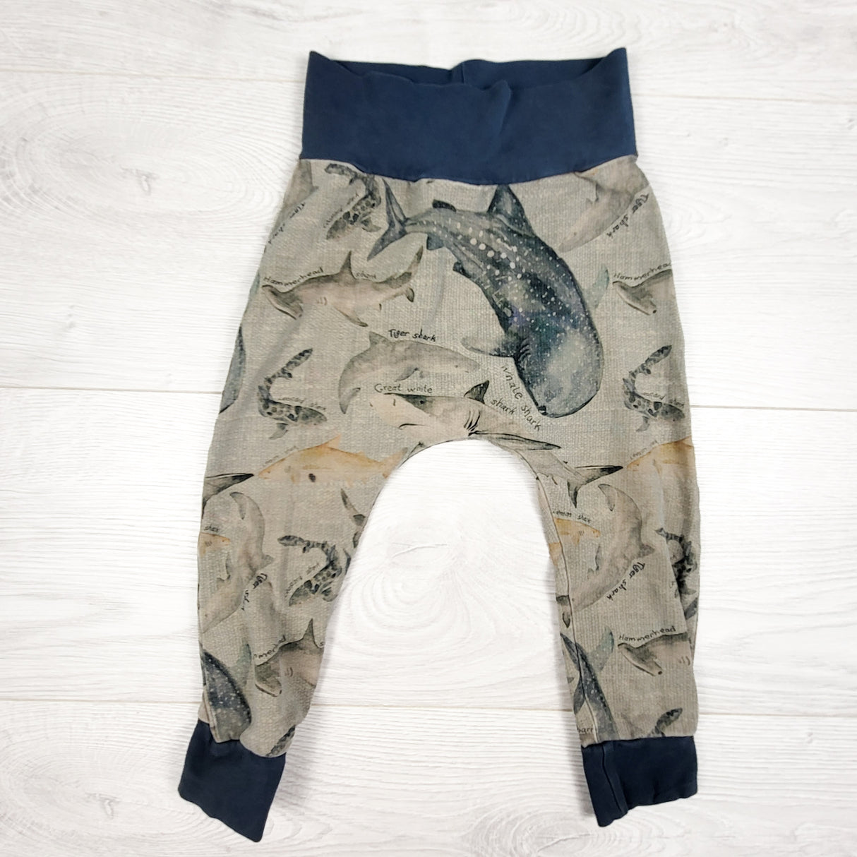 Three of a Kind handmade shark print pants. Size 12-18 months