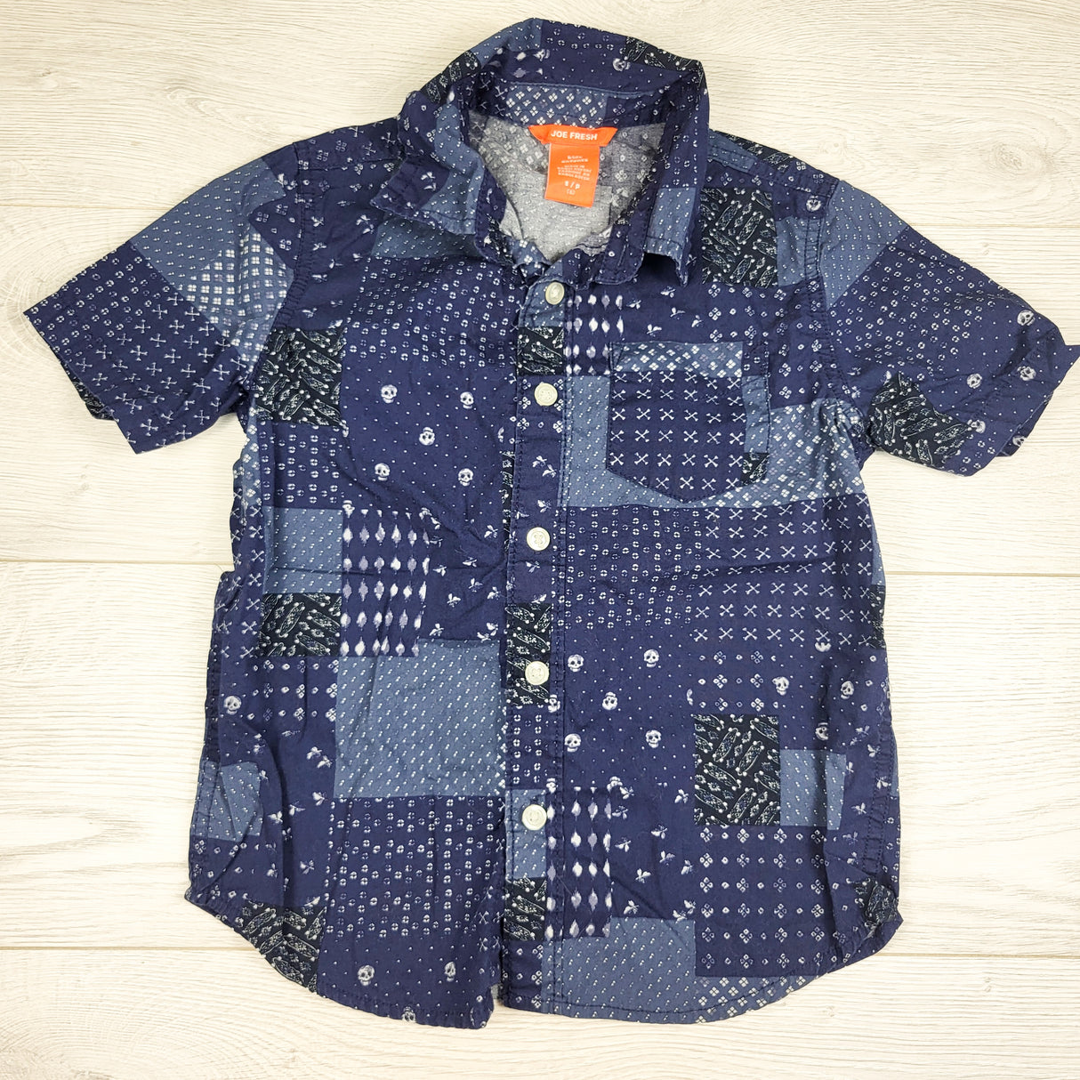 Joe blue patchwork look button down shirt. Size 6