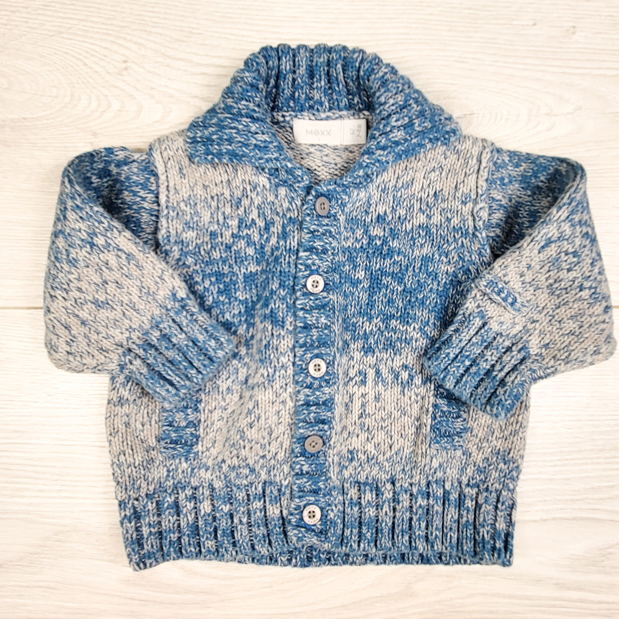 Mexx heathered blue and grey button down sweater. Size 2-4 months