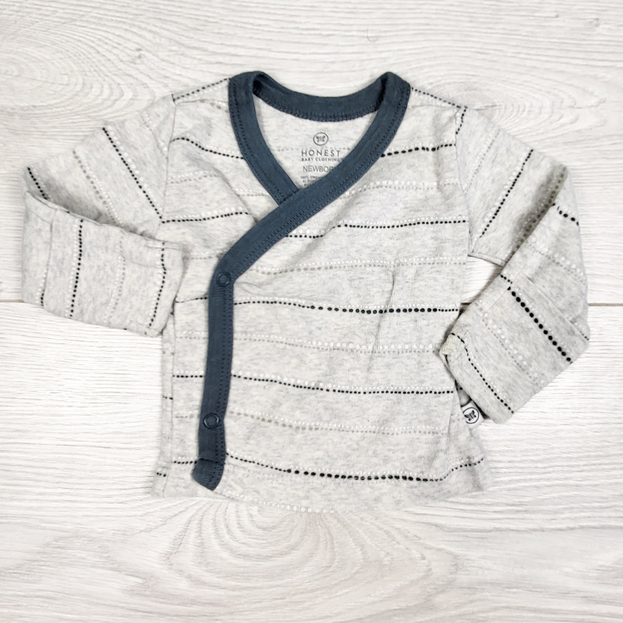 Honest Baby Company grey striped wrap style top. Newborn size
