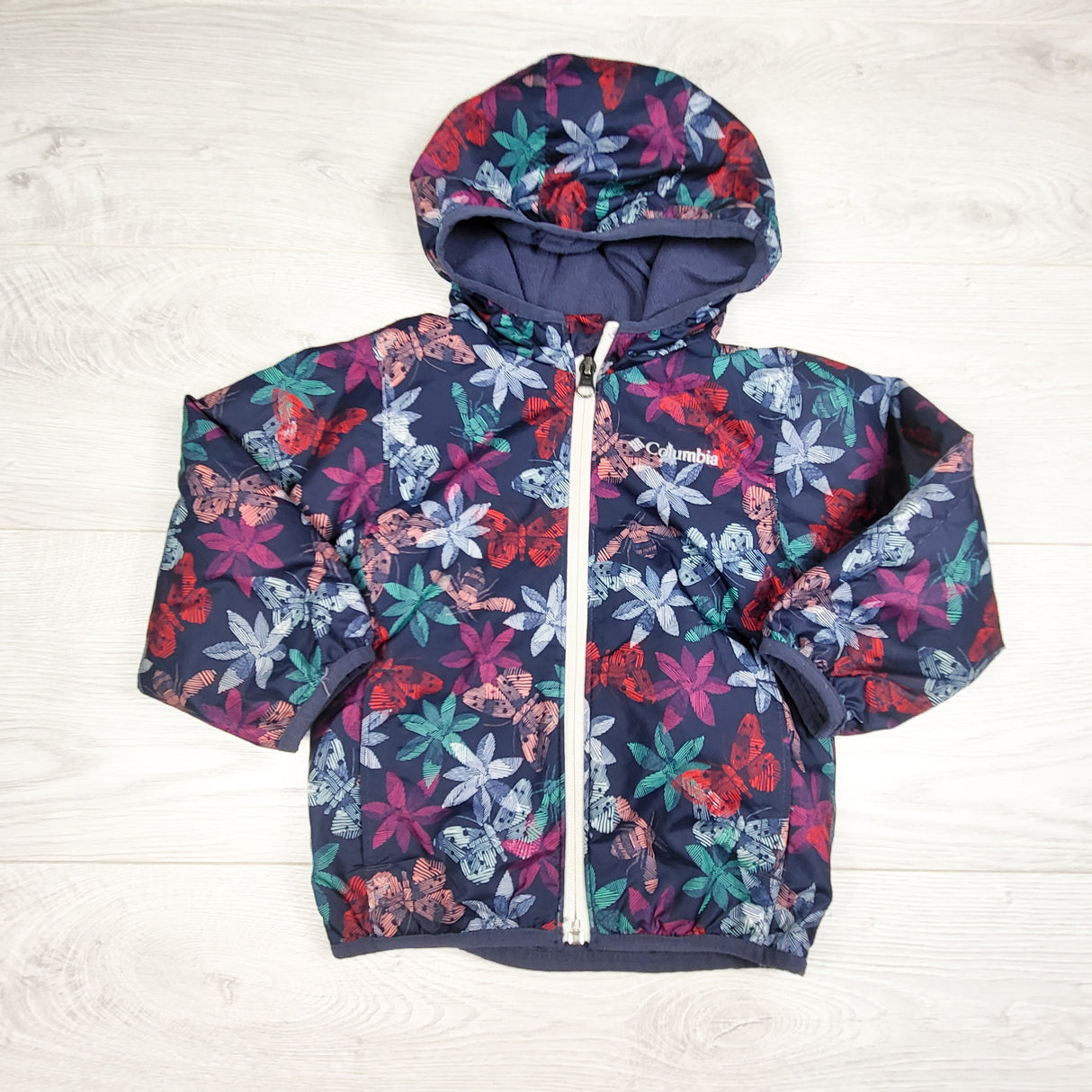 Columbia Mini Pixel Grabber II fleece lined butterfly print windbreaker. Size 2T