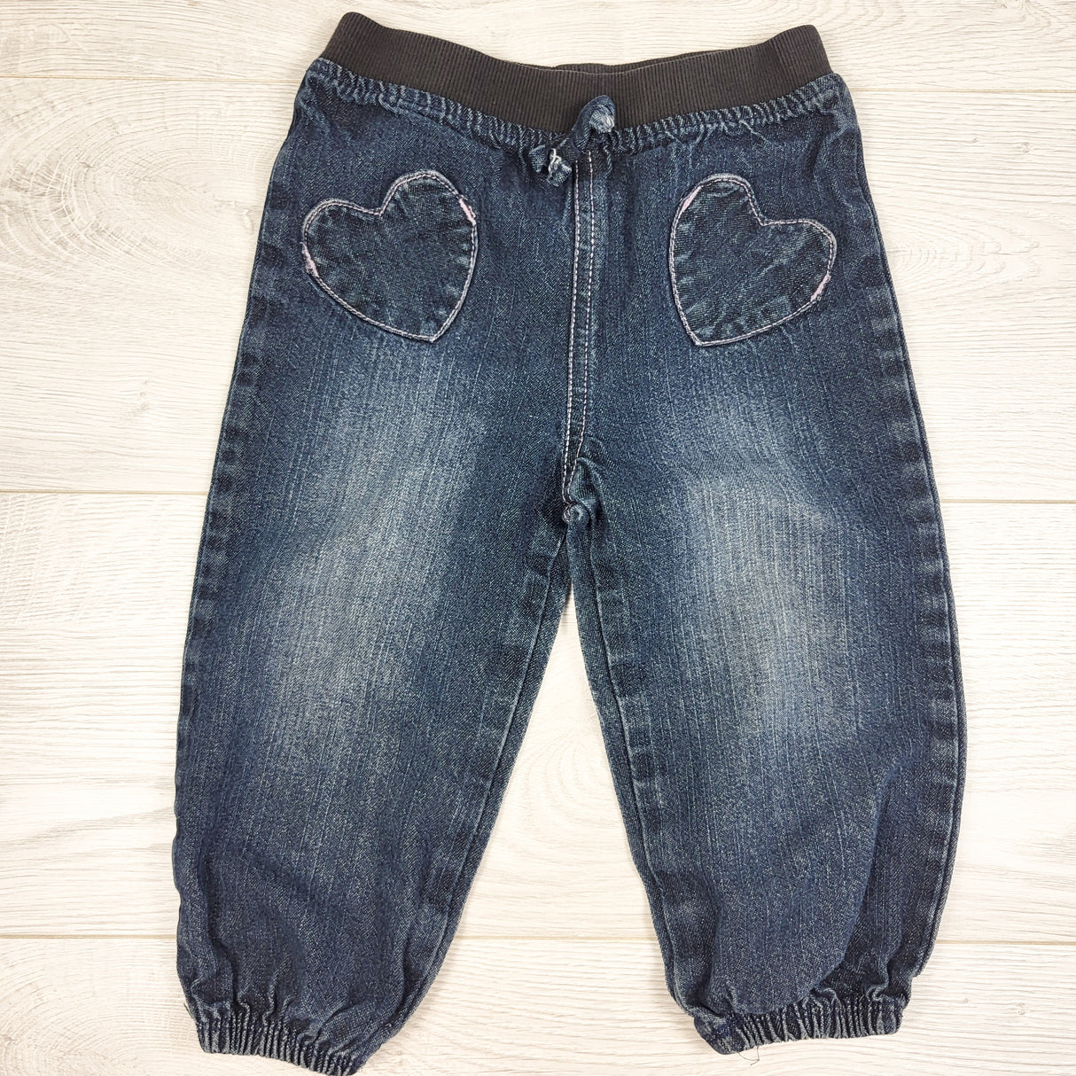 B anc C Girls pull-on denim pants with heart pockets. Size 18 months